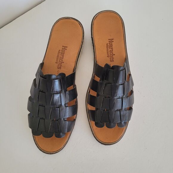 Bearpaw Womens Vanessa Black Leather Huarache Sandals Slip On 9 Medium (B,M) New - Picture 5 of 10